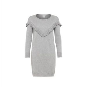 ICHI Sissa Sweater Dress with Ruffle Gray